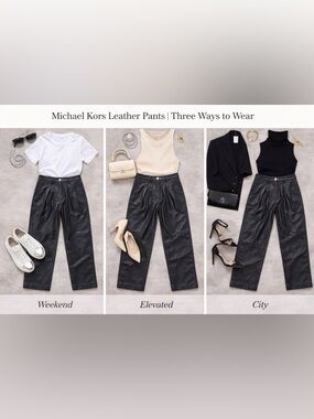 Michael Kors Black Leather Pants – High-Waisted Tailored Fit